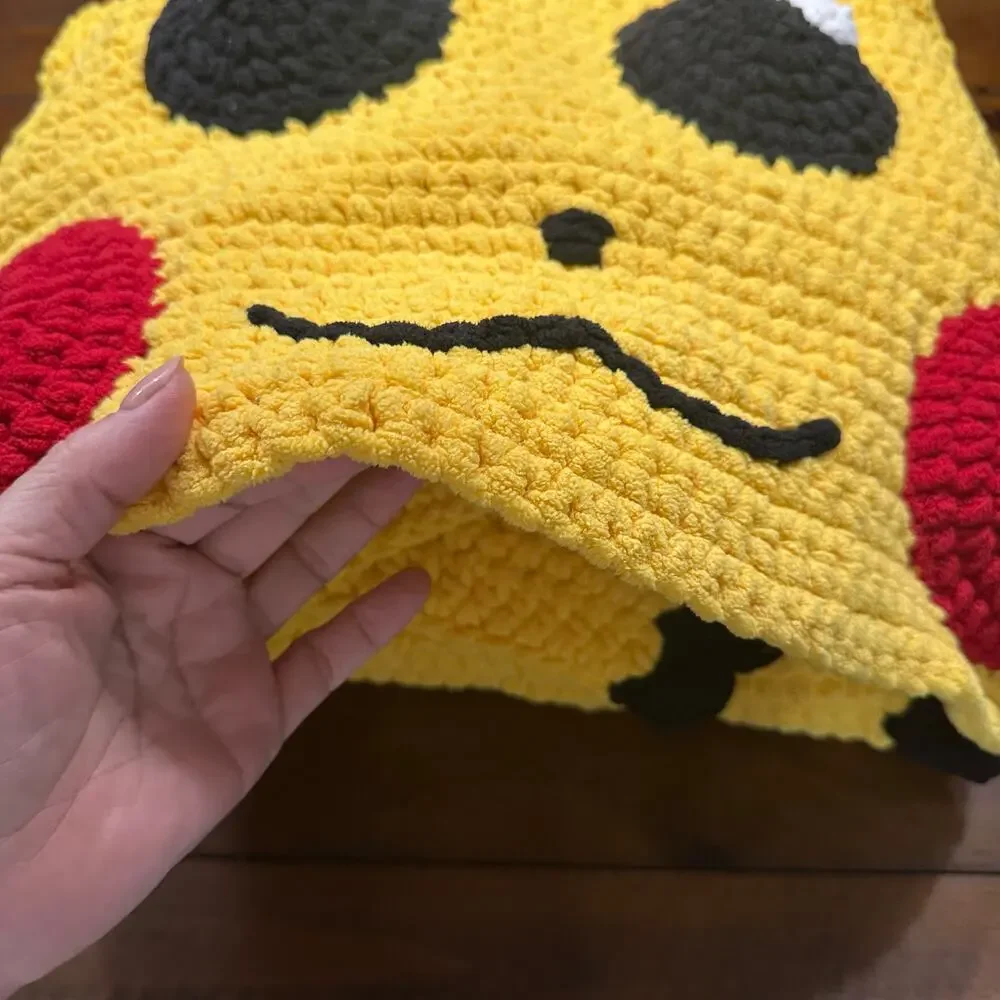 Pokémon Pikachu Hooded Throw Crochet Handmade Blanket Hand Knit Knitted Gift
